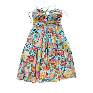 Vince Camuto Dress Womens 12 Blue Floral Halter Neck Fit and Flare Lined Pockets